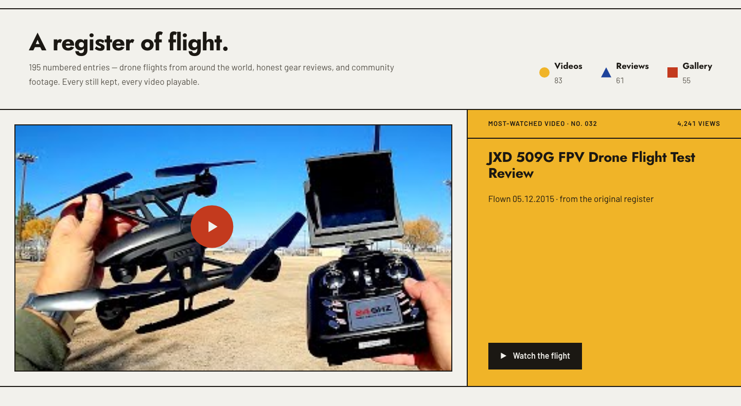 Drone Gallery — a 195-entry archive, rebuilt in a day — screenshot